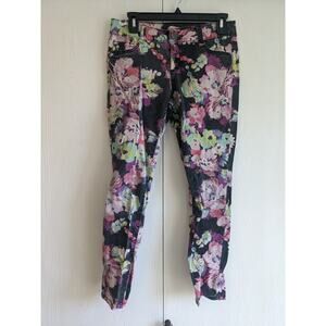 Candie's Women's Black Pink Floral Low Rise Pockets Cotton Jeans Size 9